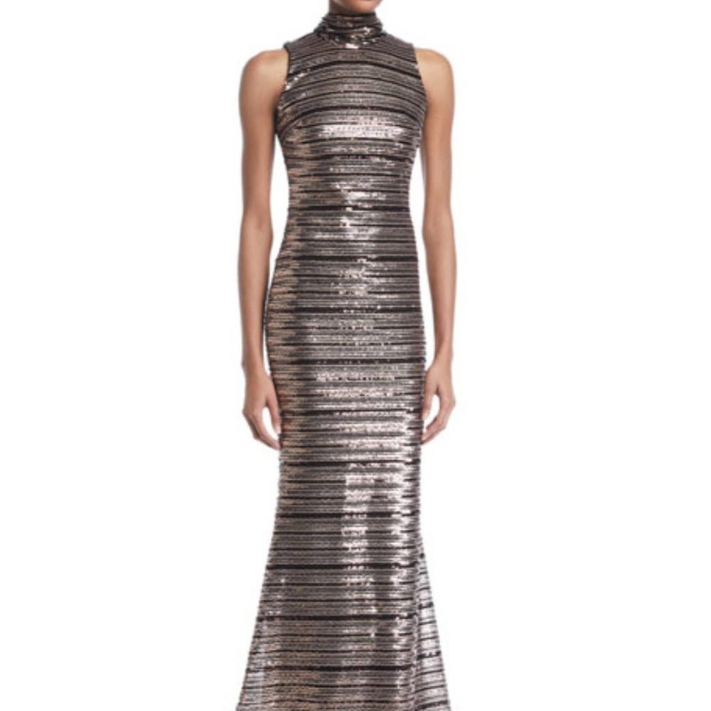 Badgley Mischka Collection Striped Sequin Gown - Picture 1 of 10